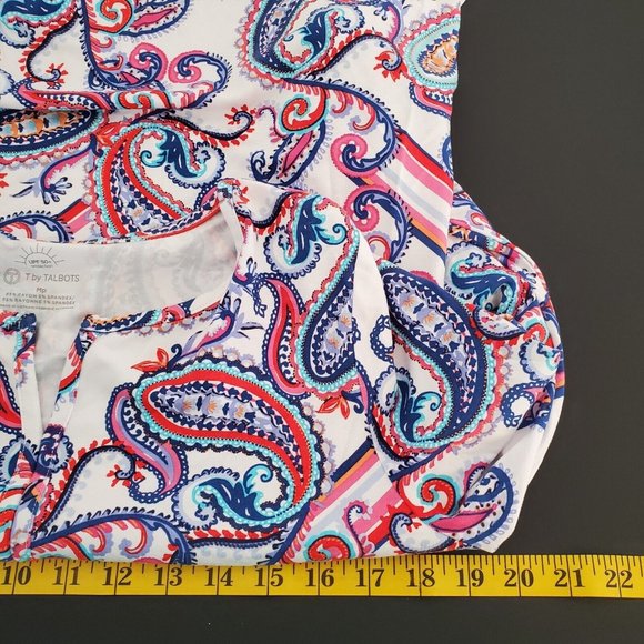 Talbots Womens Paisley Blouse Size M Petite UPF 50 Multicolor V Neck Long Sleeve - Picture 6 of 8